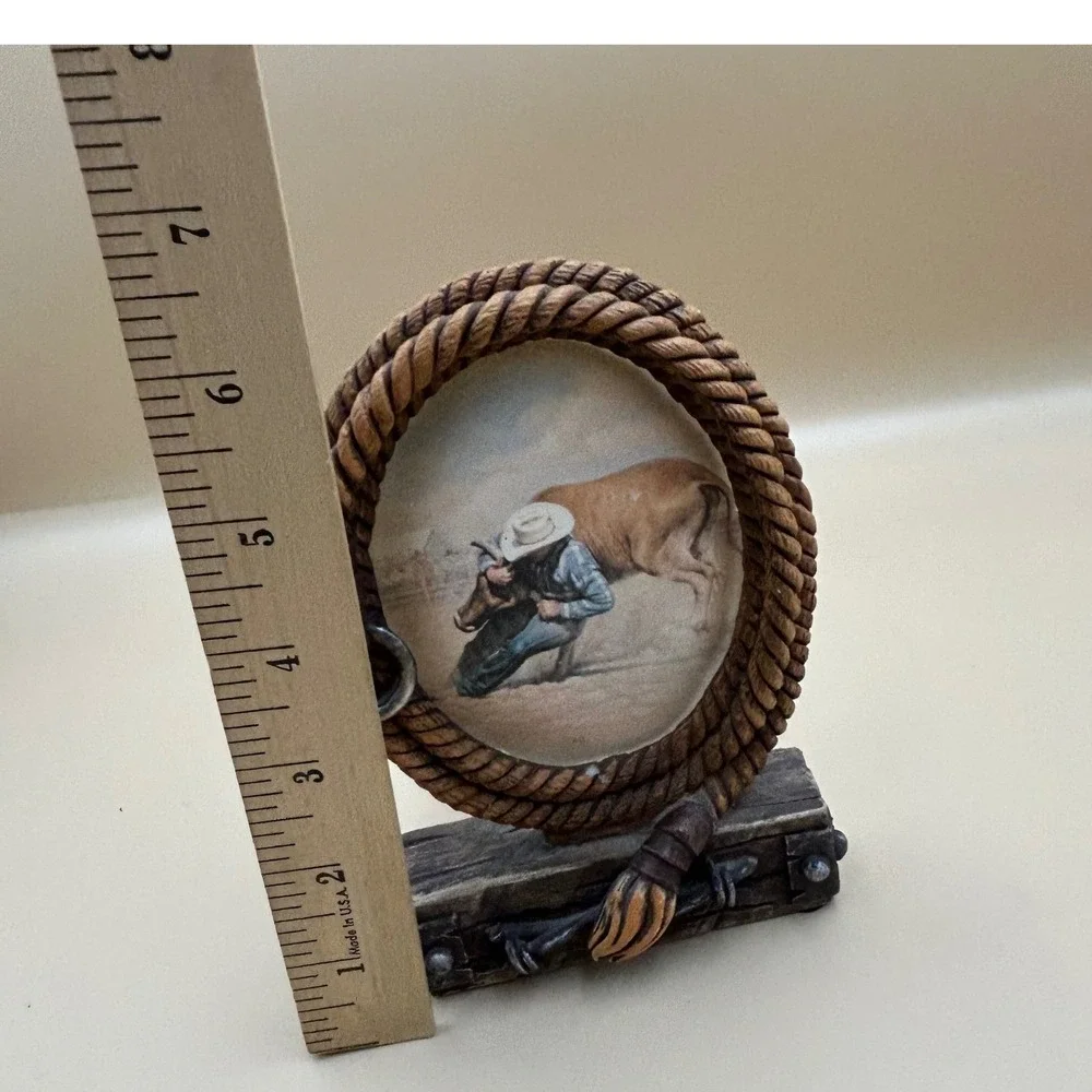 Western Rodeo Cowboy Steer Wrestling Laso Rope Votive Candle Holder Rustic Frame